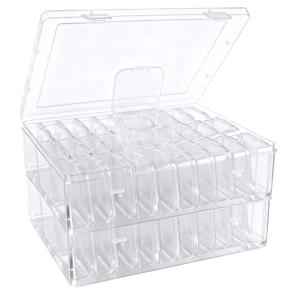 Btnoro Bead Organizer Box, 60 Pcs Small Clear Plastic Storage Containers with Hinged Lid, Mini Craft Boxes for Beads, Jewelry Making, Diamond Painting, Nail Art, Screws and Small Parts Organization