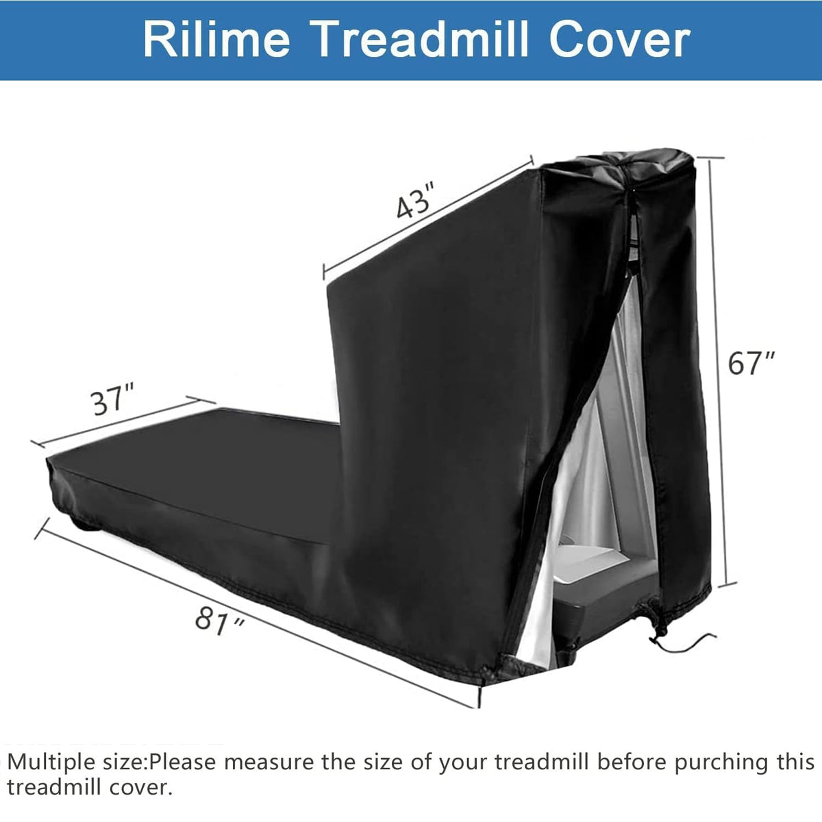 Rilime Treadmill Cover,Treadmill Cover Waterproof Outdoor Protective Cover, Dustproof Treadmill Covers with Zipper for Home Gym Indoor Outdoor(81" L x 37" W x 67" H)