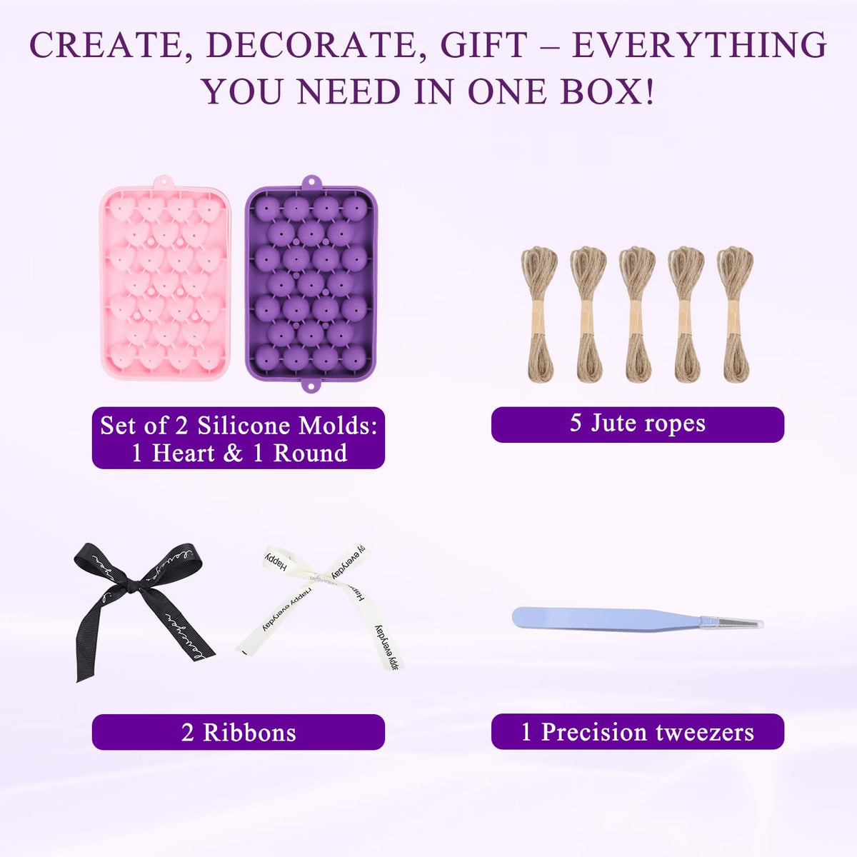 DIY Soap Making Kit Soap Molds,2 Pack Heart & Circle Molds with Hemp Rope, Black White Ribbon for Handmade Soap (Without soap Base) Perfect Mother's Day, Wedding, Newlywed DIY Gift