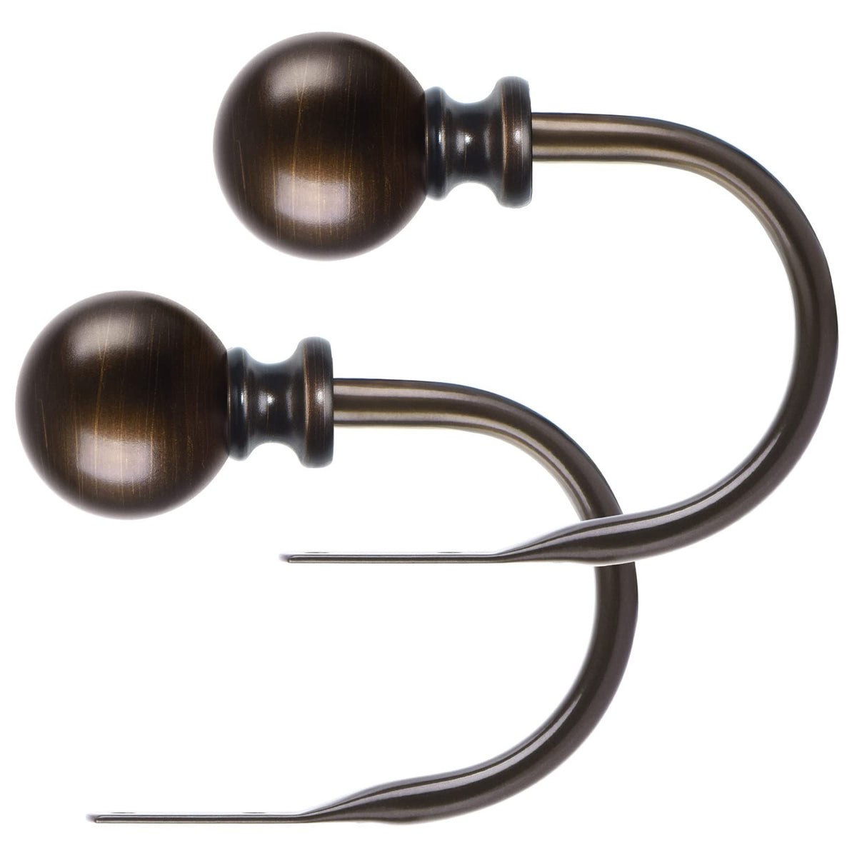 KAMANINA Curtain Holdbacks, Decorative Curtain Tiebacks Wall Mounted with Round Finials, Metal Window Treatment Holdbacks with Screws, Bronze Curtain Hooks for Drapes (1 Pair/2 Pack, Small)