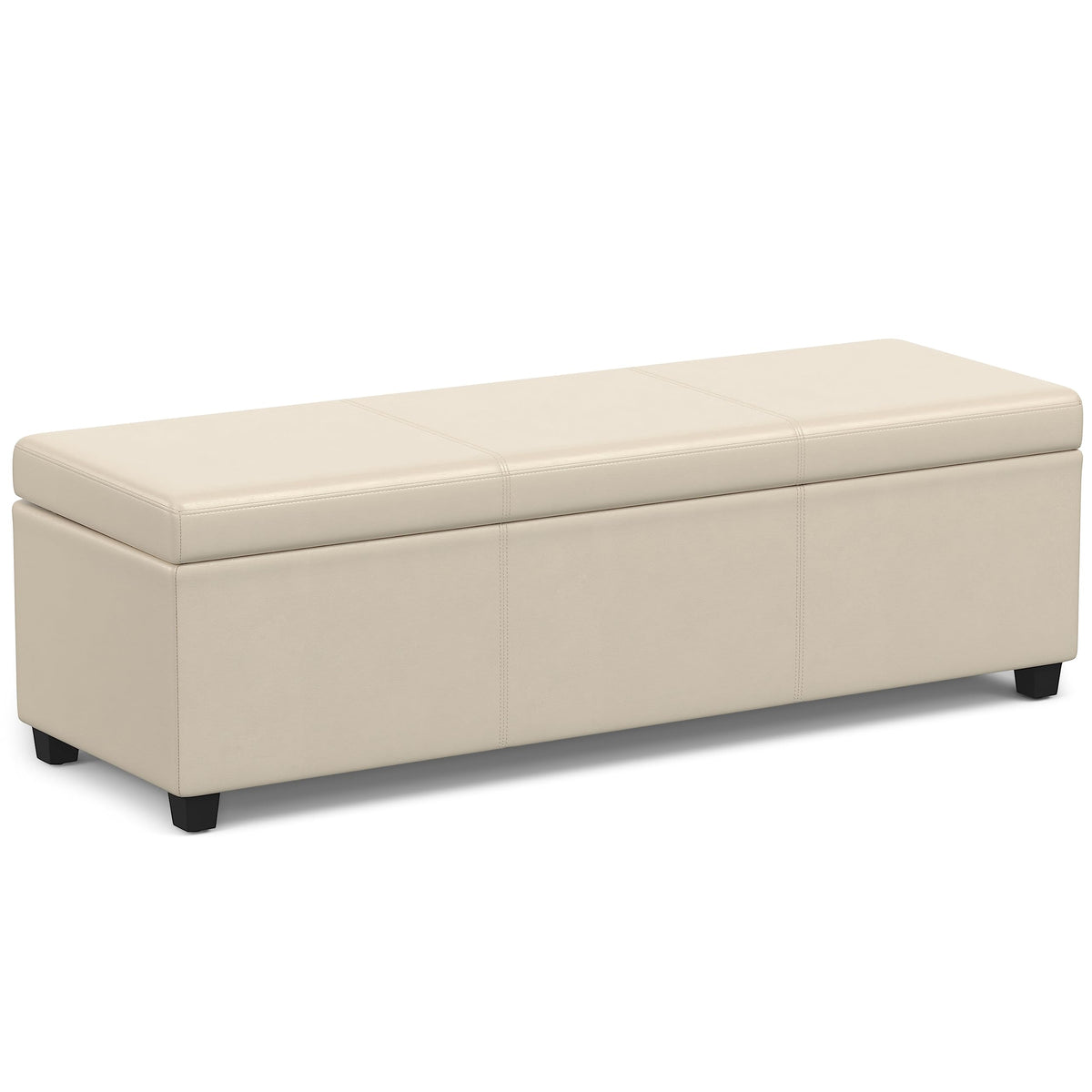 SIMPLIHOME Avalon Extra Large Storage Ottoman Bench - 54 inch Wide Upholstered Vegan Leather Rectangular Lift-Top Ottoman in Satin Cream, Contemporary Bench for Living Room with Hidden Storage