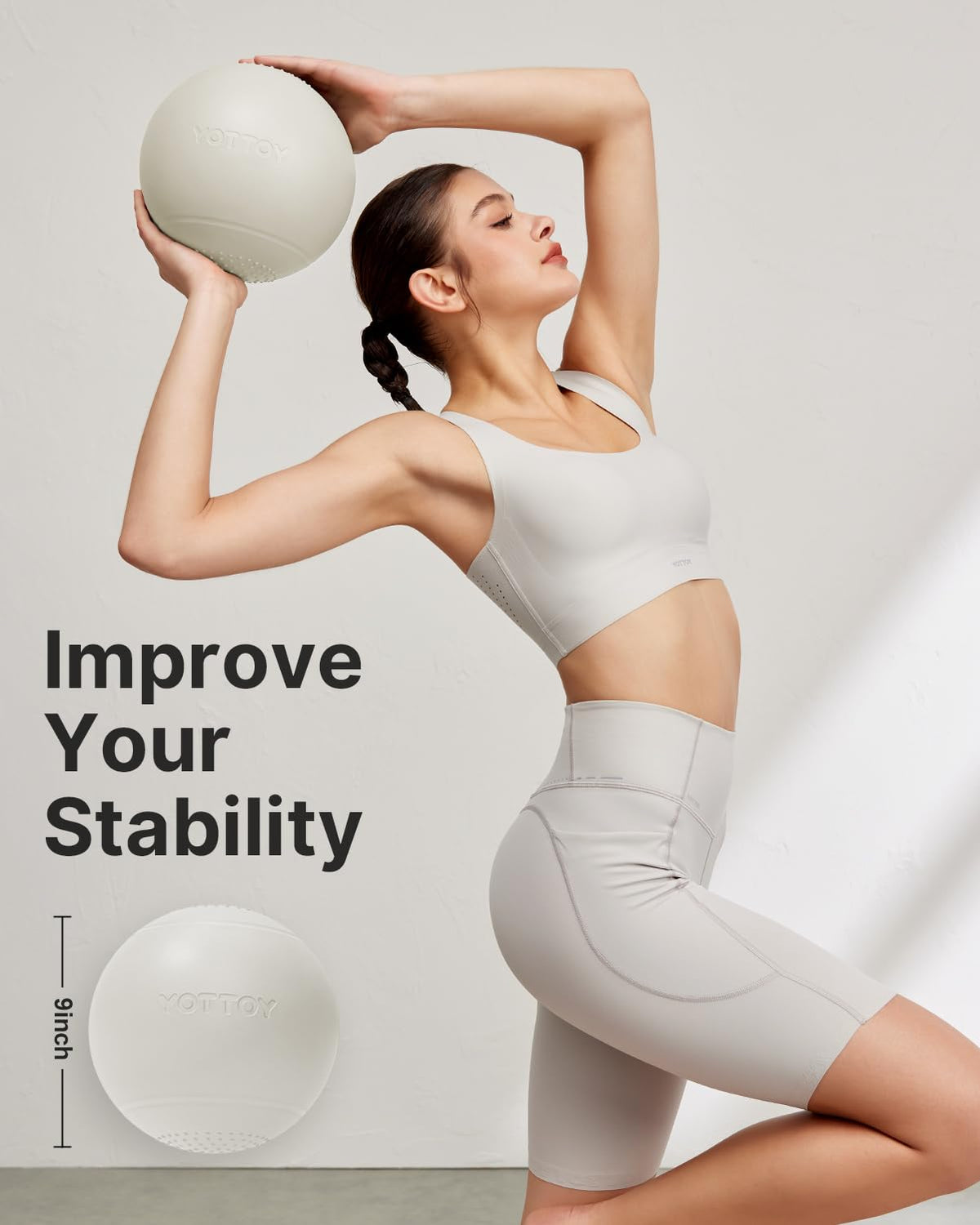 YOTTOY Small Exercise Ball，9-inch Pilates Ball with Anti-Burst Technology for Stability, Ideal for Yoga, Pilates, Physical Therapy & Home Workouts (White)