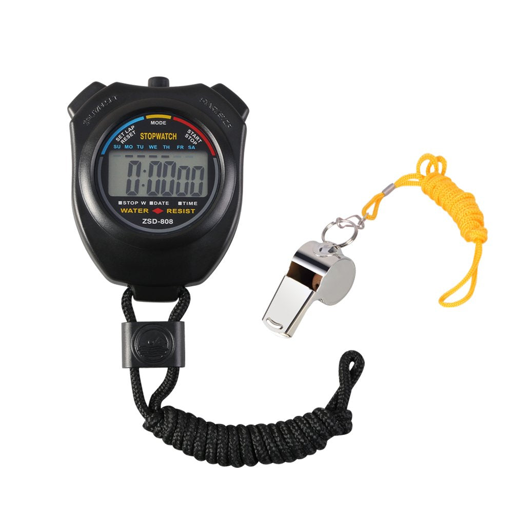 Vicloon Digital Sport Stopwatch Timer with Stainless Steel Whistle,Large LCD Display Suitable for Football,Basketball, Running,Swimming,Fitness and More
