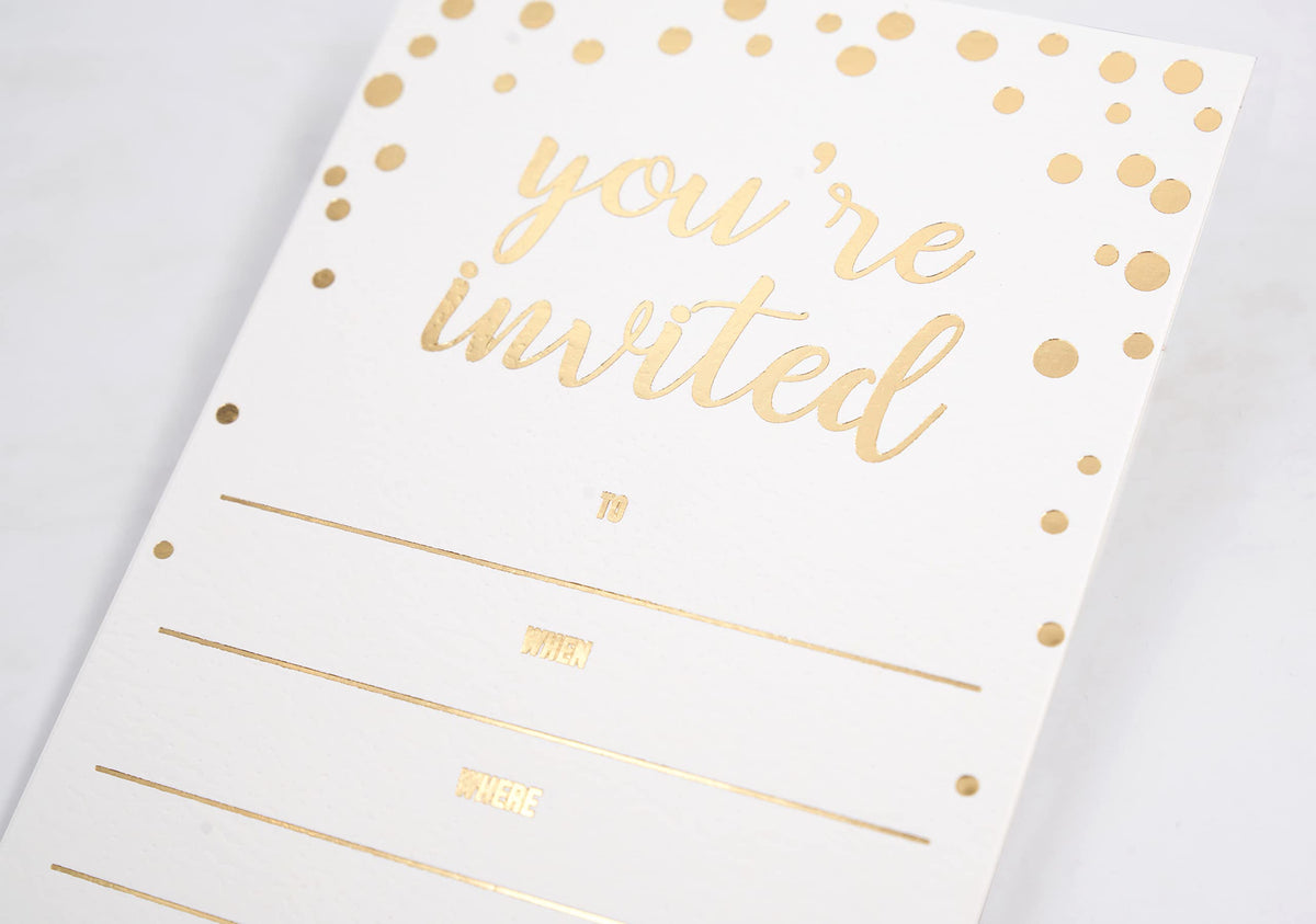 50 Pack Invitation Card - Elegant Greeting Cards ‘’You are Invited’’ in Gold Foil Letters – for Wedding, Bridal Shower, Baby Shower, Birthday Invitations - 52 Kraft Envelopes Included - 4" x 6"