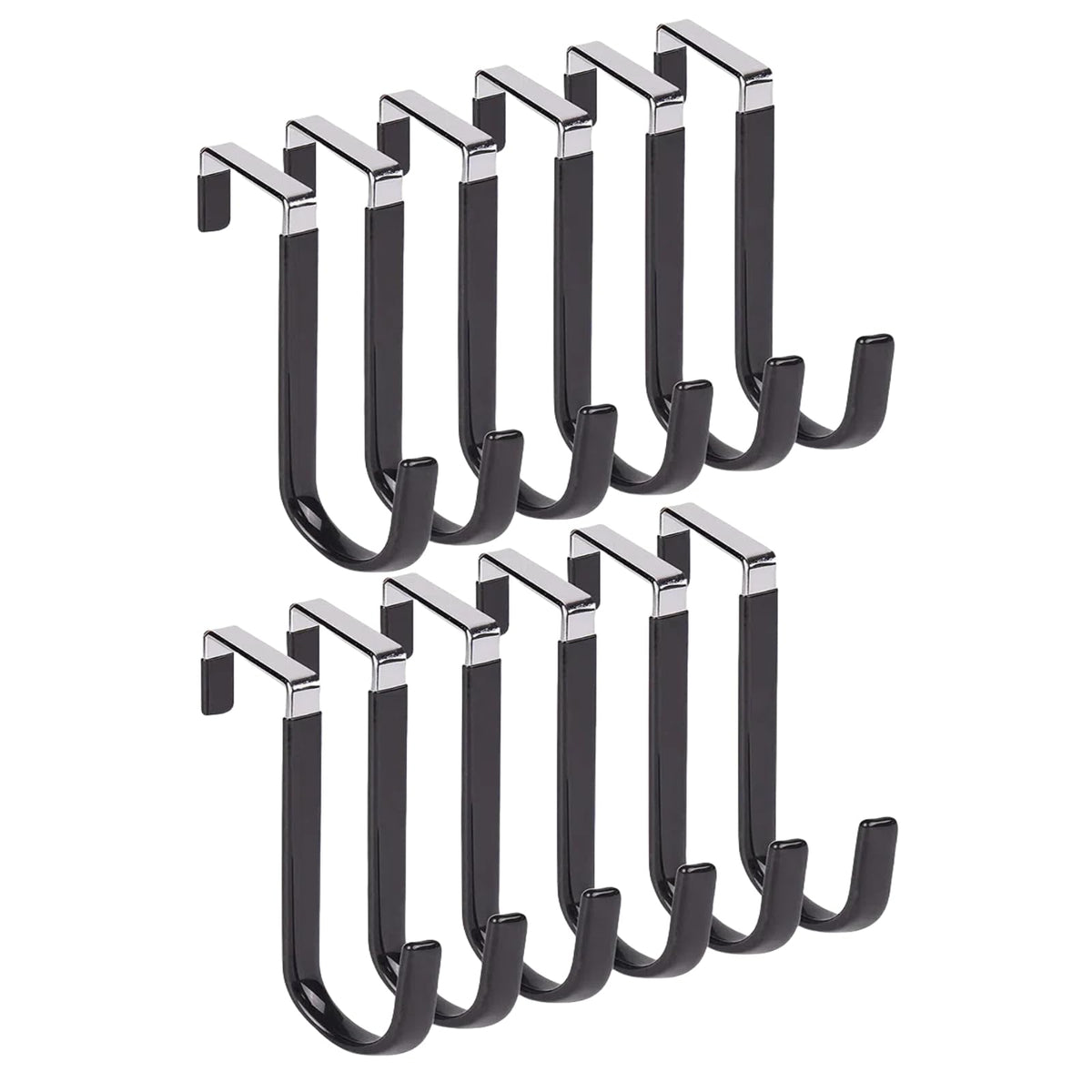 HANGZIGD Over The Door Hooks, Door Hangers Hooks,Extra Long 5" Rustproof Organizer Hook with Soft Rubber Padding, No-Scratch Design for Towels, Robes, Coats, Bags (12 Pack Black)