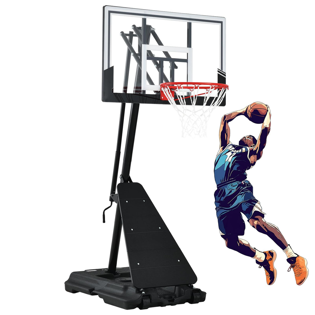 Basketball Hoop Outdoor,Portable Basketball Hoop with Impact Resistant PC Backboard,10FT Height Quickly Adjustable Basketball Goal System with Rebound Plate (White and Black, 43 inch Backboard)