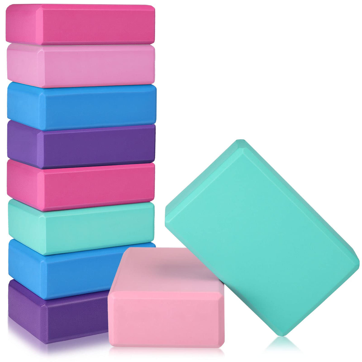 10 Pcs Yoga Blocks Bulk EVA Foam Blocks High Density Foam Brick Yoga Accessories, Improve Strength and Aid Balance and Flexibility, Supportive Soft Non Slip Surface for Pilates (Multicolor)