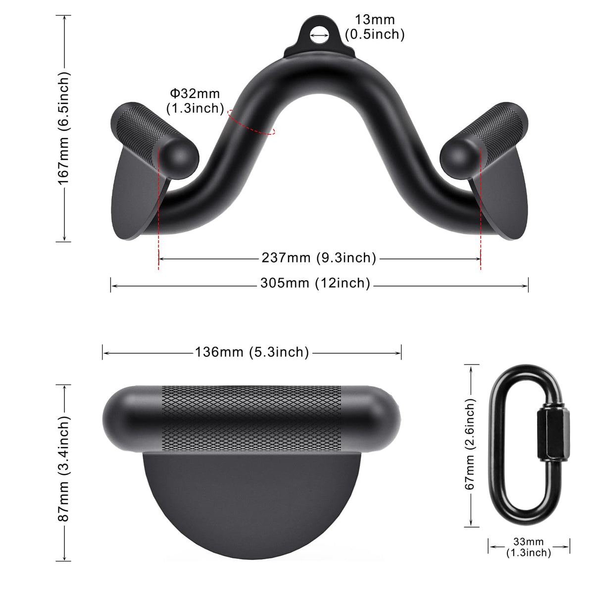 Kipika 12" Lat Pull Down Bars Cable Machine Attachment, Rowing T-bar V-bar Set, Back Strength Training Handle Grips for Cable Machine Rowing Machine