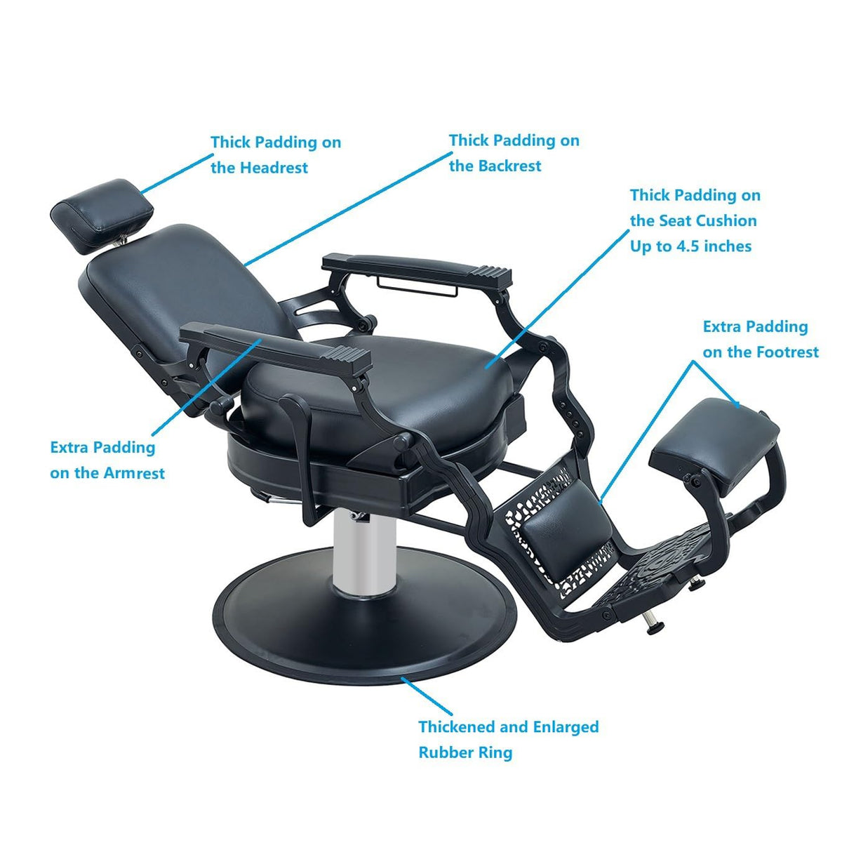 McDooFly Barber Chair Heavy Duty 700 lbs - Salon Chair for Hair Stylist - Black Reclining Barber Chairs for Barbershop - Salon Tattoo Shampoo Beauty Massage Equipment