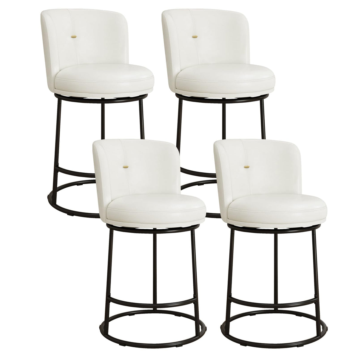 SAECKBERG Swivel Counter Height Bar Stools Set of 4, 26" H Modern Bar Stools for Kitchen Island Counter, Upholstered Barstools with Backs, Counter Height Chairs （White, Faux Leather）
