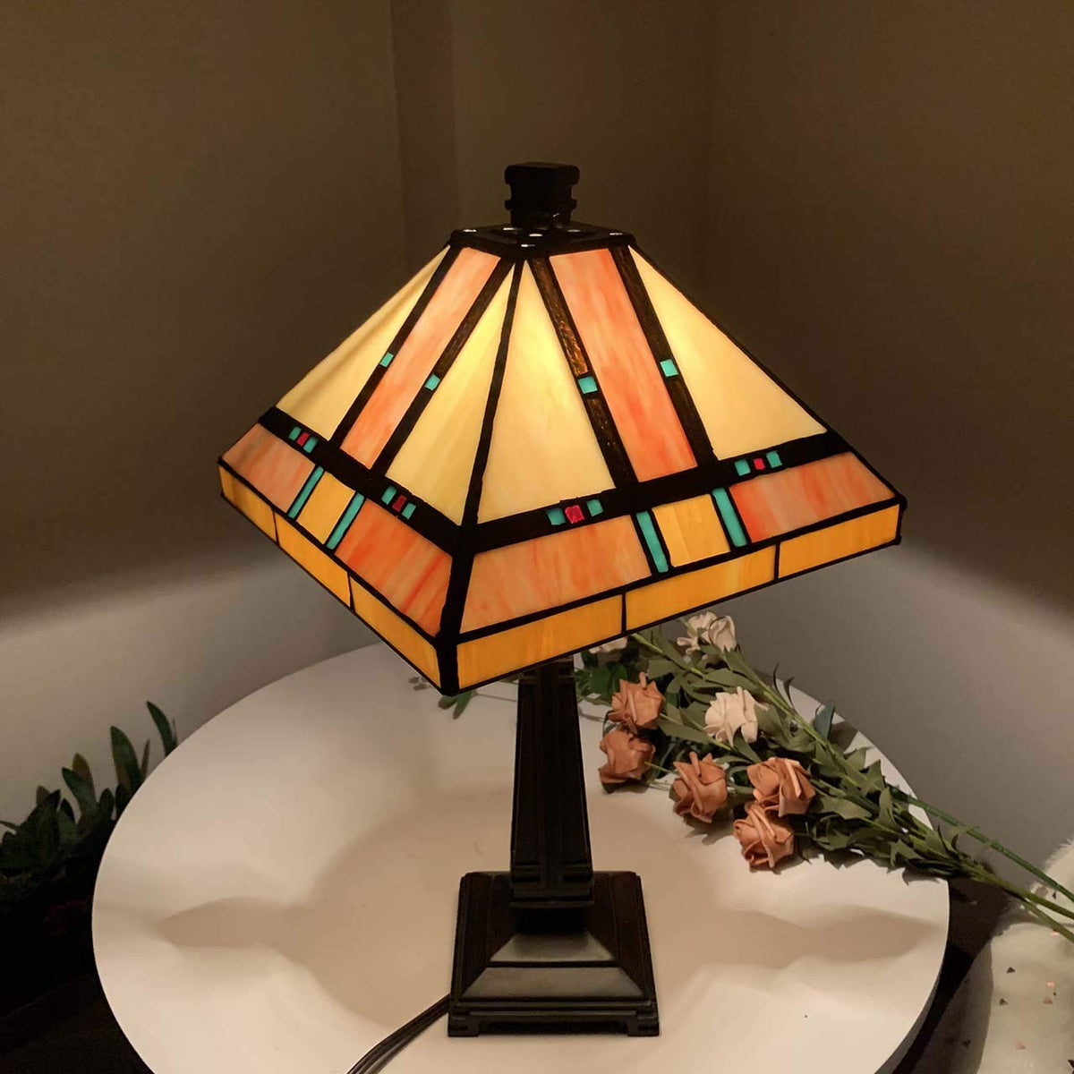 Bieye S10798 Tiffany-Style Stained Glass Mission Lampshade - 10-Inch Wide - Iridescent Elegance