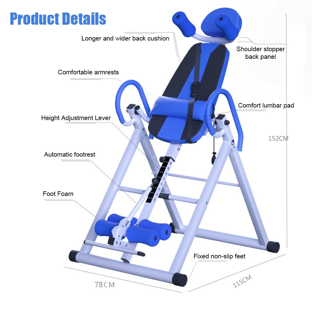 MAgiLL Heavy Duty Inversion Table 330 lbs Capacity with Adjustable Protective Belt Inversion Table for Back Pain Relief Updated (Color : Blue)