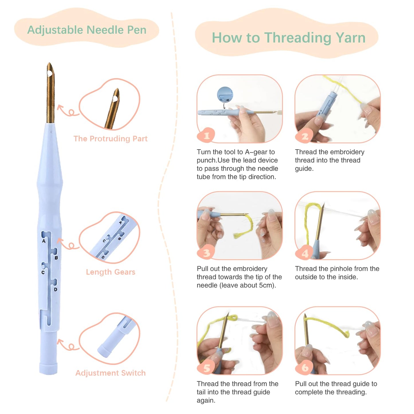 SDOYUNO Punch Needle Kit with Frame for Adults Beginners Kits 9.84 x 9.84 Inch Embroidery Starter Kits Punch Needle Kit with Fox Pattern, Threader, Yarns, Rug Punch, DIY Craft Kits (Brown)