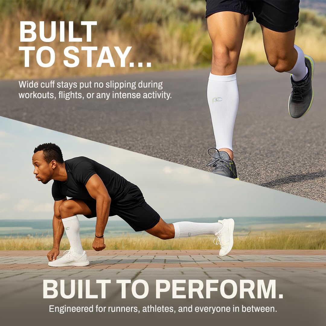 ProCompression Compression Calf Sleeves for Men & Women - Shin Sleeves for Shin Splint Relief, Travel, and Running Support - Navy Over White (Small/Medium)