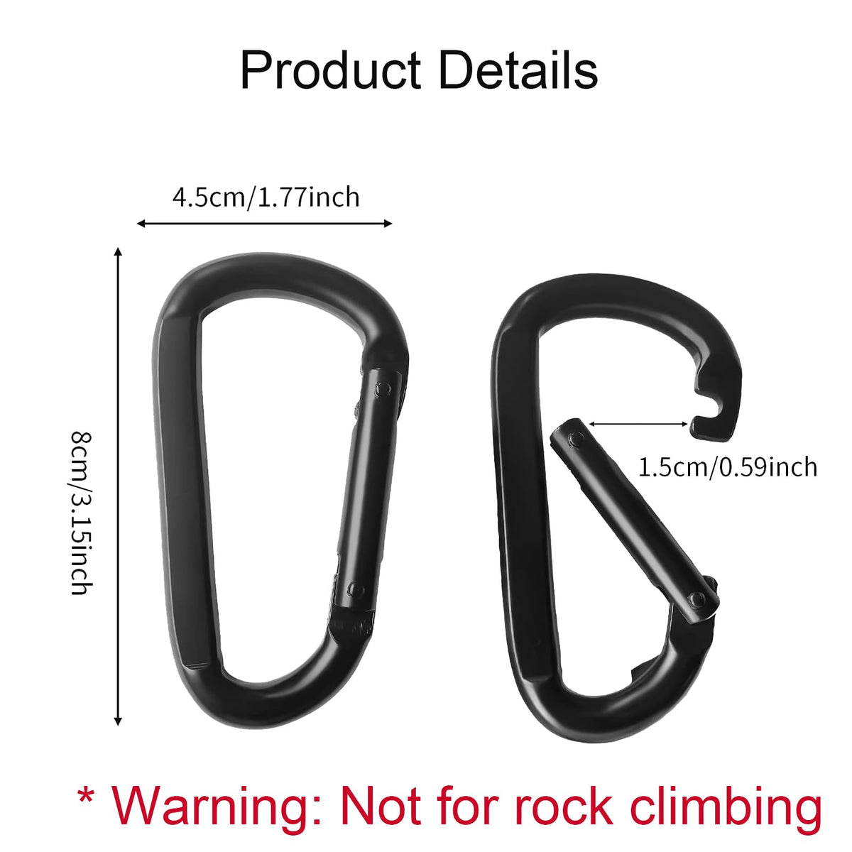 10 Pcs Heavy-Duty Carabiner, D-Shaped Spring Hook, Suitable for Camping, hammocks, Hiking, Keychains, Dog leashes, and Small Hooks for Key Rings