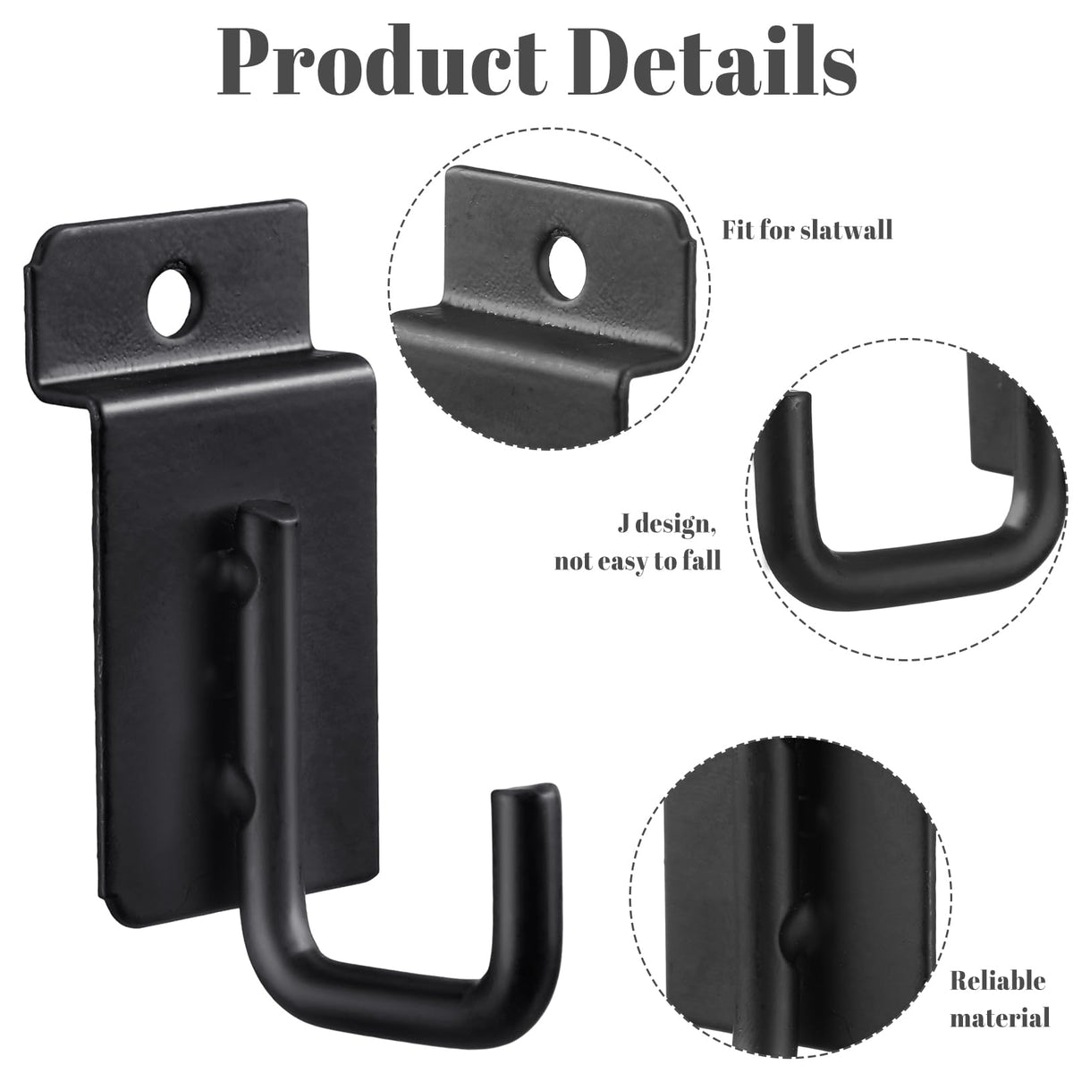 Tandefio 25 Pack J Shaped Slatwall Hooks and Hangers Heavy Duty Slatwall Accessories for Display Panel Garage, 3.25 Inch(Black)