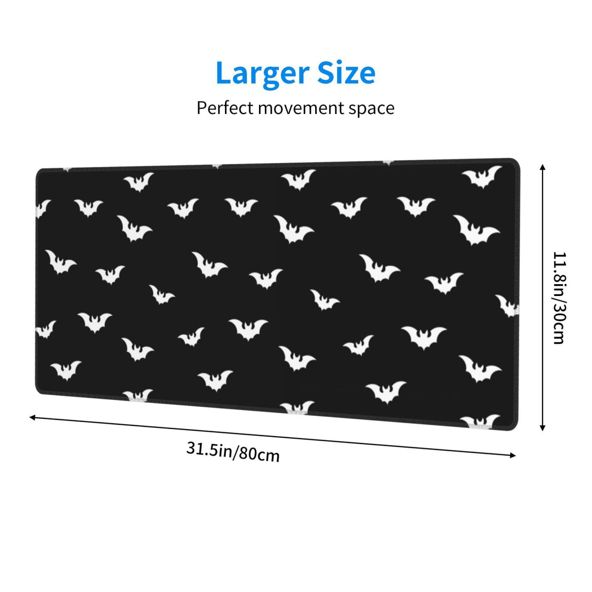 Extended Gaming Mouse Pad with Stitched Edges, Black White Halloween Bats Large Desk pad Long XL Keyboard and Mouse Pad Desk Mat for Gaming Office & Home, 31.5x11.8 in