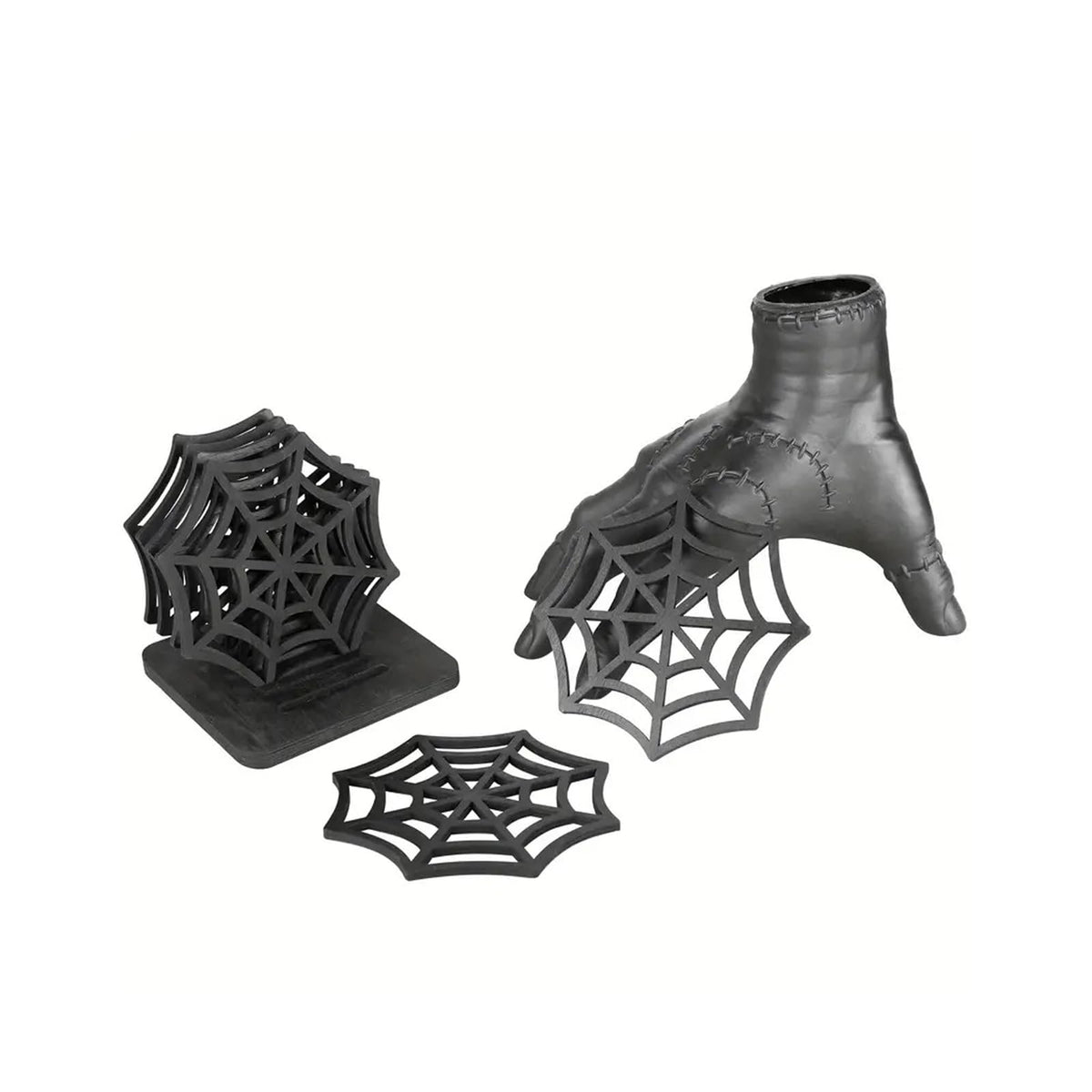 Wooden Hollow net Coaster Stand, Black, Decorated Halloween Table Decoration (6 Pieces)