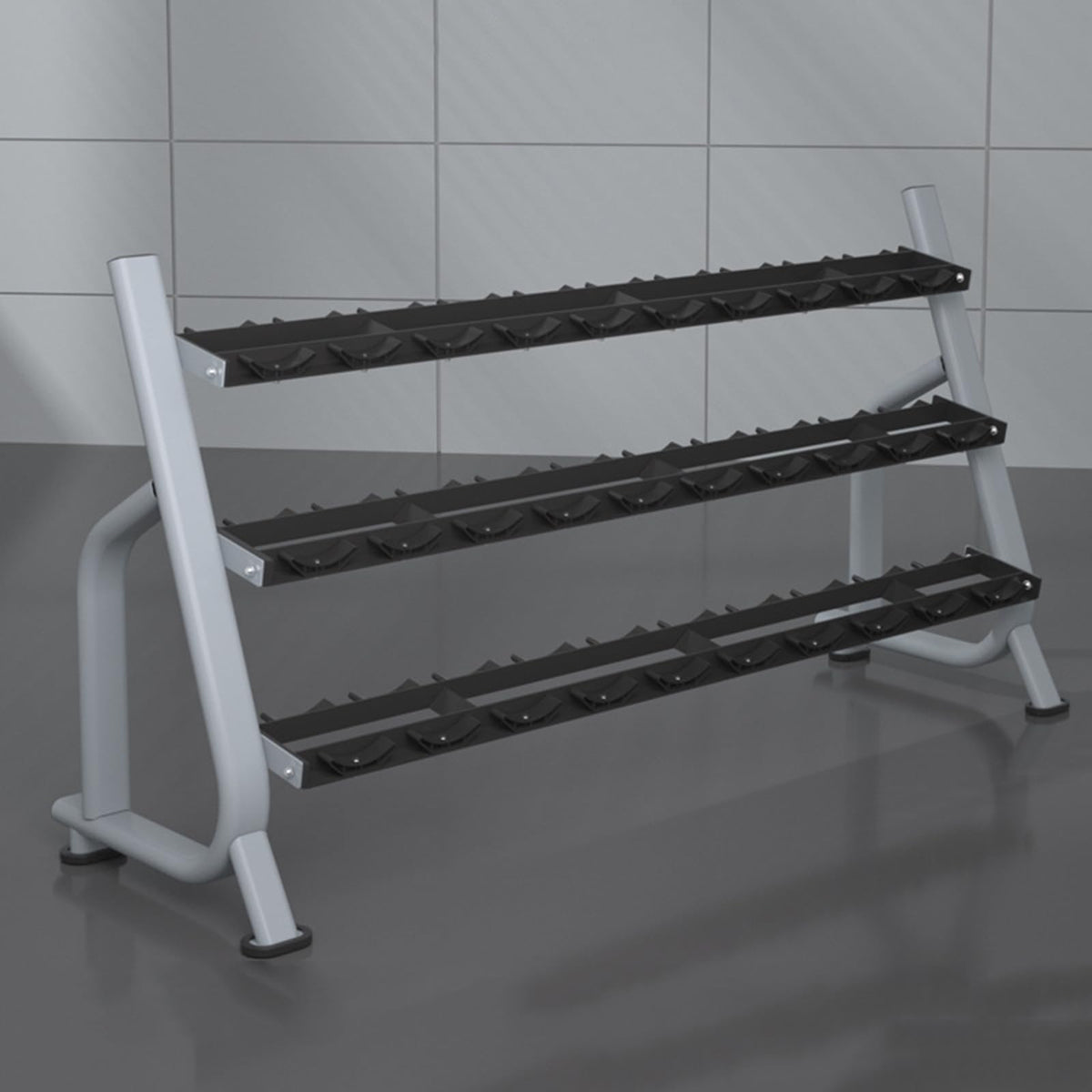 Commercial Steel Dumbbell Rack, 3 Tier Home Fitness Strength Training Dumbbell Storage Rack, 500kg Capacity, Silver, 3mm Thick Reinforced Dumbbell Racks