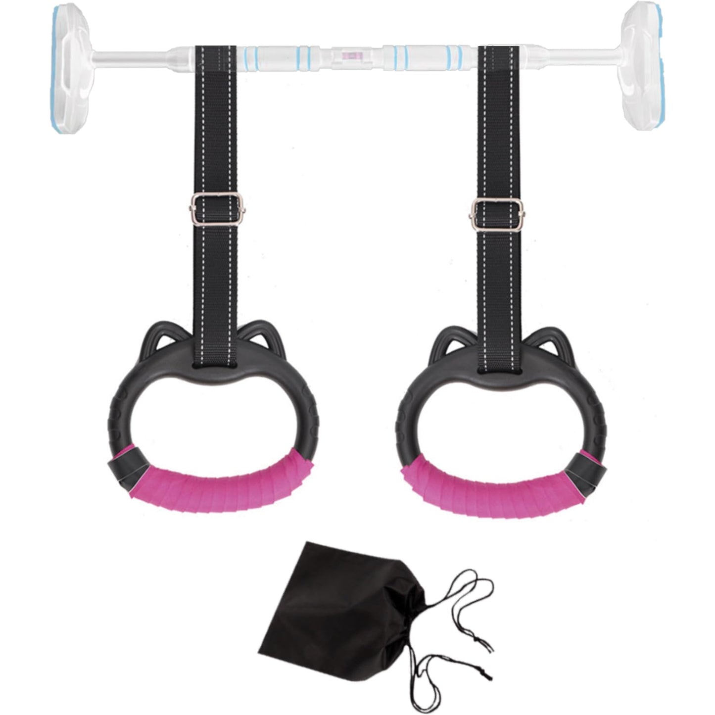 Londehuhai Gymnastics Rings Set, Professional Trapeze Bar Pull Up Rings with Straps Playground Home Gym Ring with Drawstring Bag for Physical Training(Color:Pink)