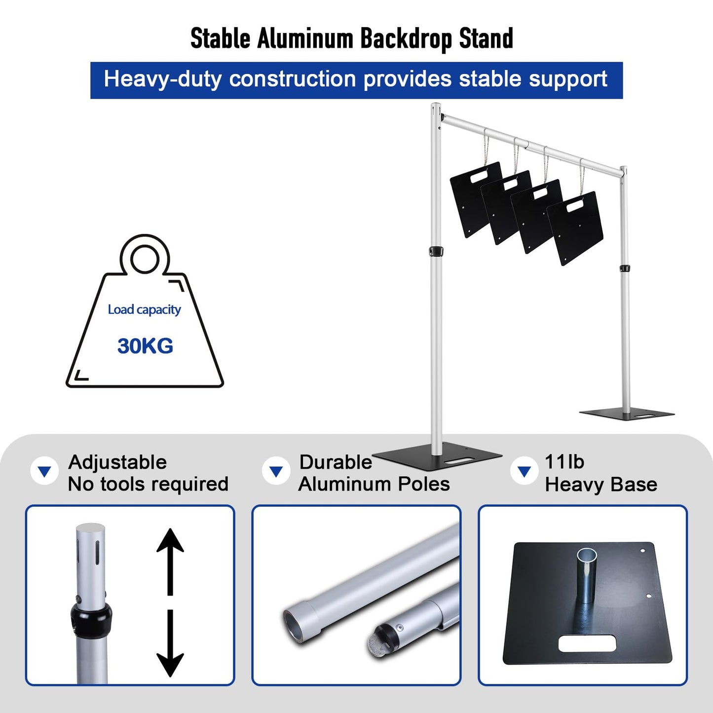 Hecis 10x30Ft Pipe and Drape Stand, Heavy Duty Backdrop Stand, 6-10' Tall x 10-30' Wide Adjustable Pipe and Drape, Backdrop Stand, Aluminium Backdrop Stand for Event,Birthday Party and Wedding Decor