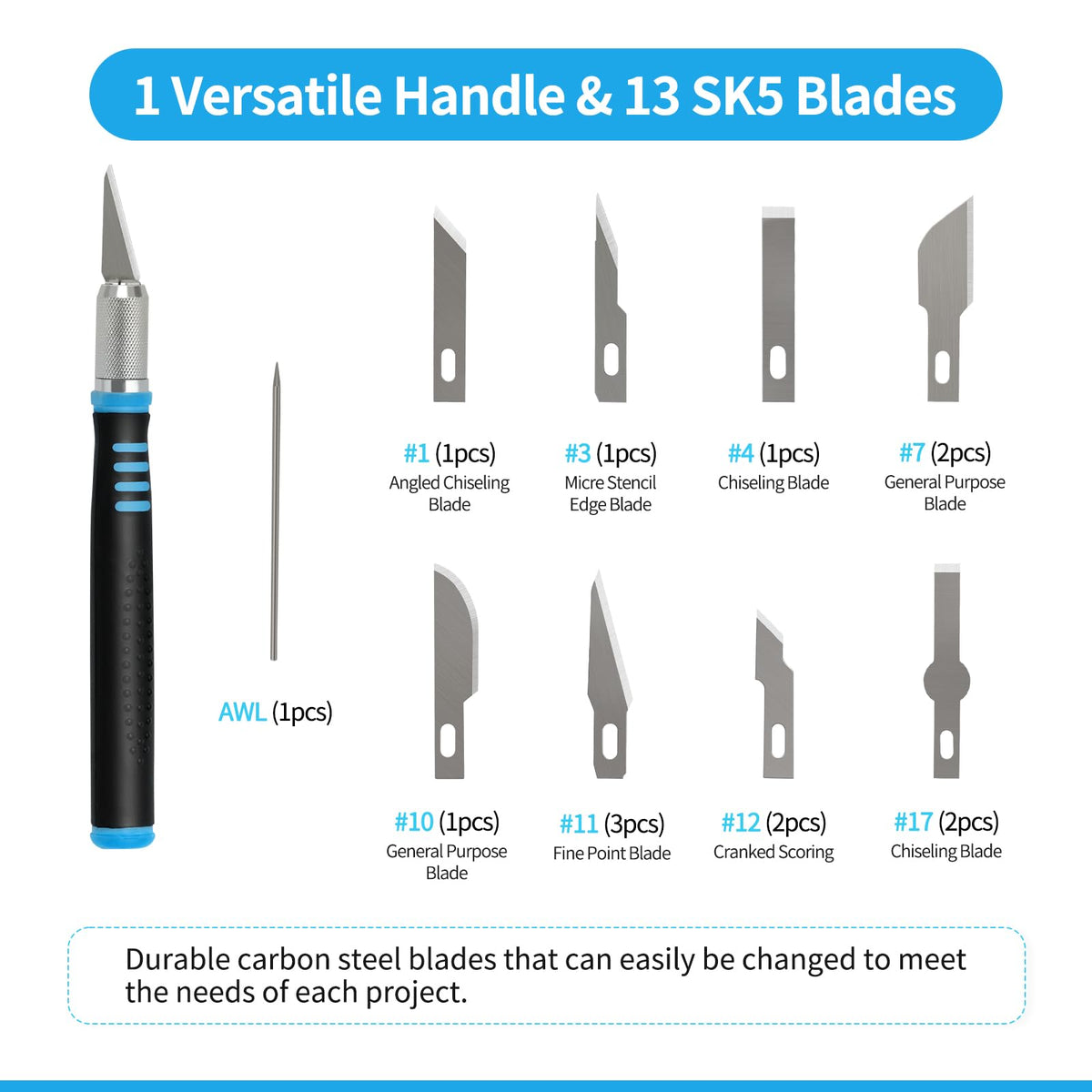 Precision Hobby Knife Set with 13 Blades - Craft and Exacto Knife Set for Art, Scrapbooking, Architecture Modeling, Crafting, Stenciling, Scoring - Versatile Art Knife Tool (Blue)