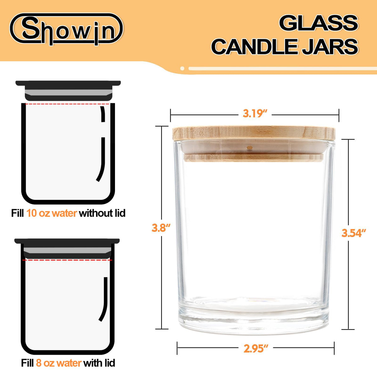 SHOWIN 10 OZ Thick Candle Jars for Making Candles 15 Pcs, Empty Jars with Wood Lids for Candle Making, Sample Container, Clear