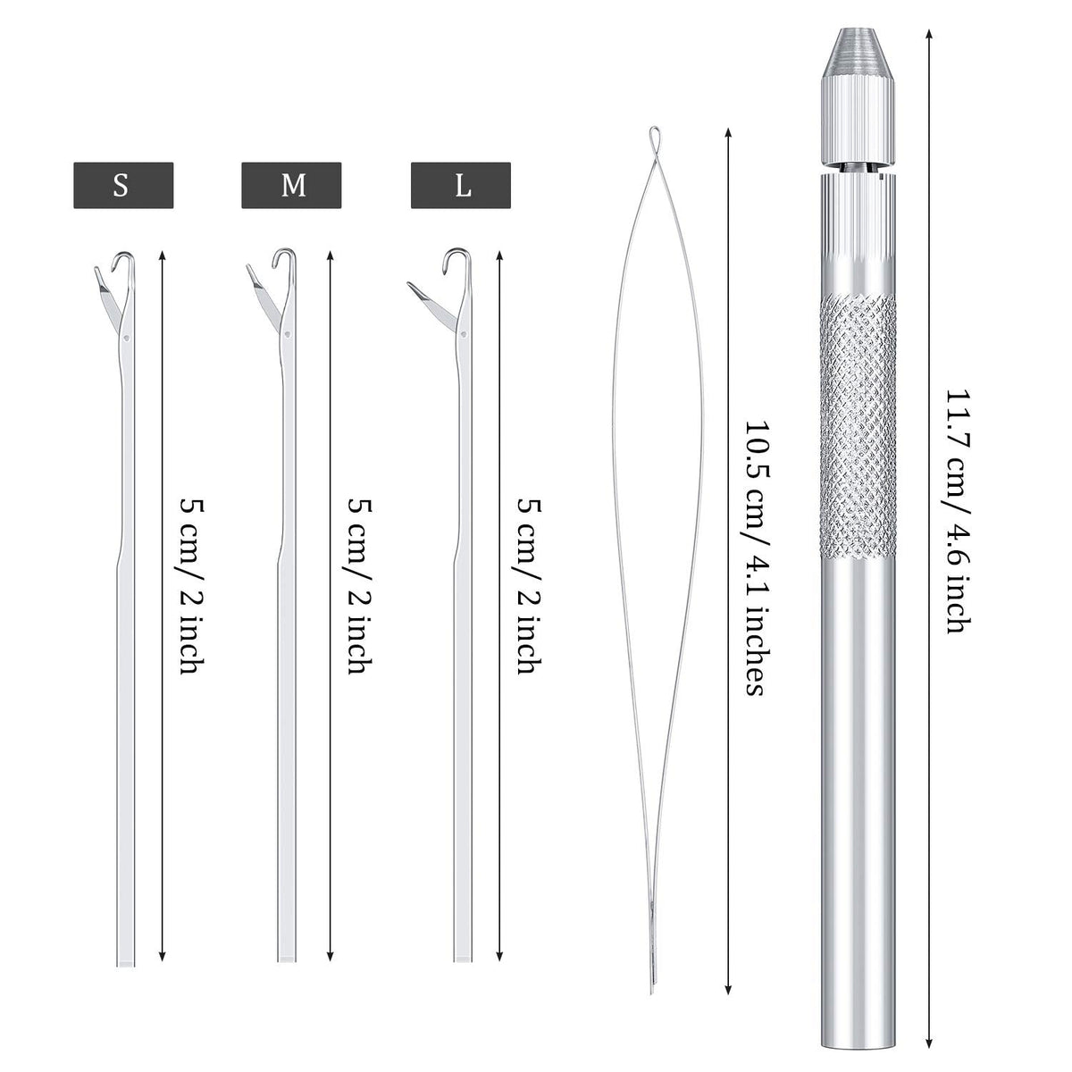 2 Sets 4-in-1 Hair Extension Tools, Includes Loop Needle Threader, Knitting Needles and Holder for Beads Dreadlock Wig Hair Extensions Lace Wig Making, Loop Tools and Hooks
