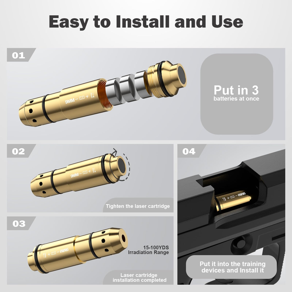 VSTRANICS 9mm Training Cartridge and Target Kit with Mute Mode Dry Fire Training System with 5 Difficulty Grade Portable Rechargeable Electronic Target for Shooting Training