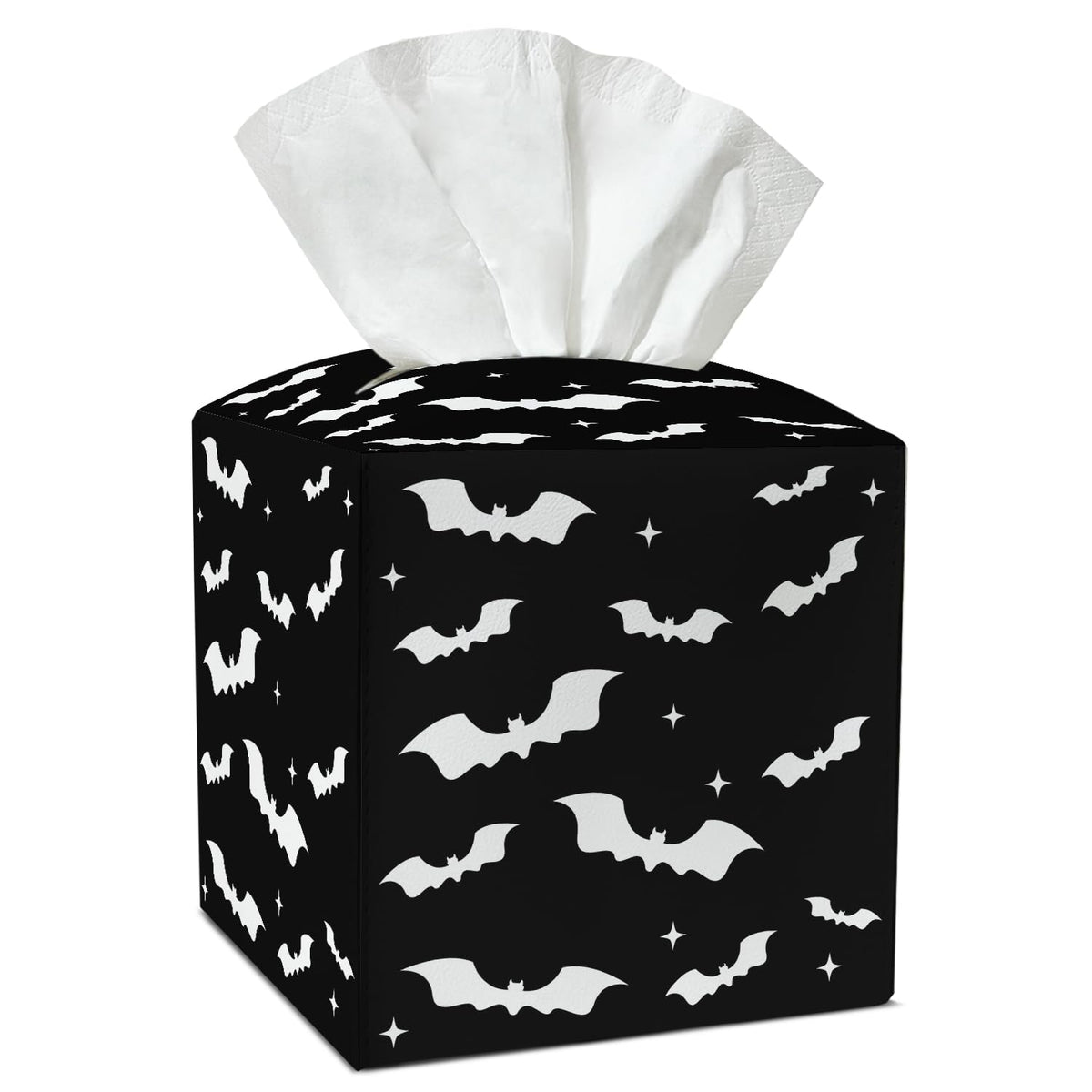 Black Bat Tissue Box Covers Square, Leather Tissue Holders Decorative for Home Office Kitchen Bathroom Organizer, Square Facial Paper Organizer Halloween Home Decor -003