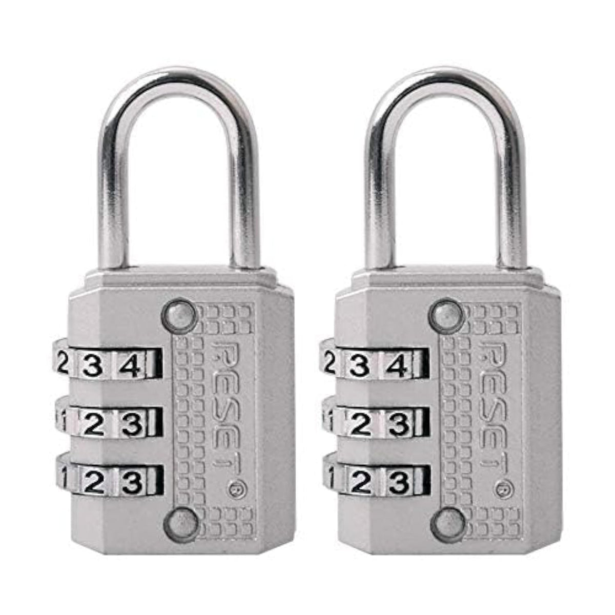 RESET-071 Mini Combination Lock, Small 3 Digit Padlock for Gym Locker, Travel Luggage Lock, Resettable No Key Lock for Backpack, Zipper, Suitcase, Sliver, 2 Pack