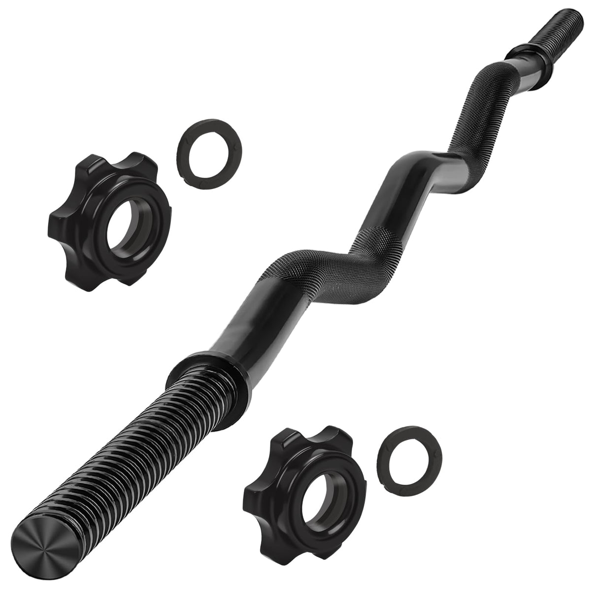 AZOI 47" EZ Curl Bar - 1-Inch Weight Lifting Bar with 2 Star Collars, 220lb Capacity Curling Bar for Home Gym, Exercise Barbell for Biceps, Triceps, Hip Thrusts, Squats, Lunges