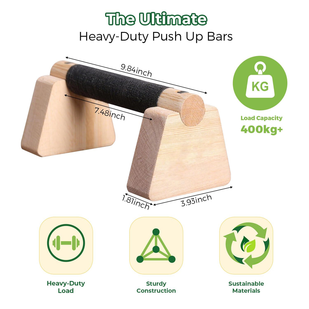 Wooden Parallettes Bars & Push Up Bars – Premium Handstand Training Push Up Handles, Non-Slip Calisthenics Equipment for Men & Women, Perfect Home Gym Fitness Tool for Strength & Balance, 23.5cm
