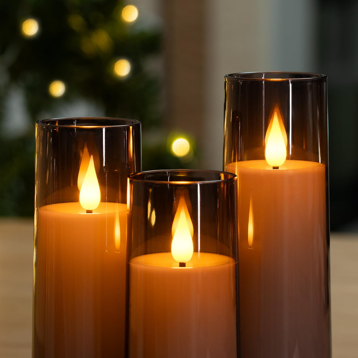 Amagic Grey Flameless Candles 9 Set, Battery Operated Candles with Remote Control and Timer, Flickering LED Pillar Candles for Home Halloween Decor, 3D Wick, Warm Yellow Light, D2.2 xH5 6" 7"