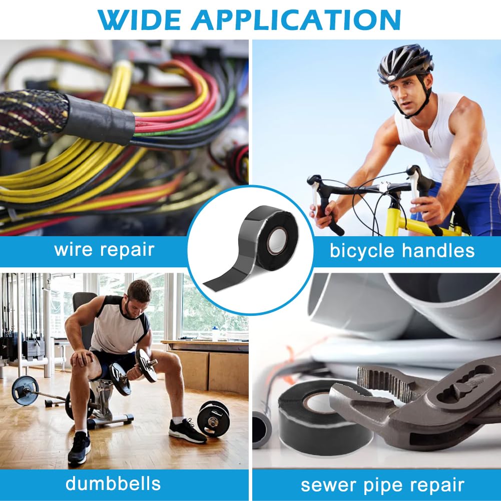 Arivlune Grip Tape - 16.4FT Self Fusing Silicone Tape, Rubber Grip Wrap for Pull Up Bars, Barbells, Dumbbells, Gym Equipment, Bike Handles(Color:Black)