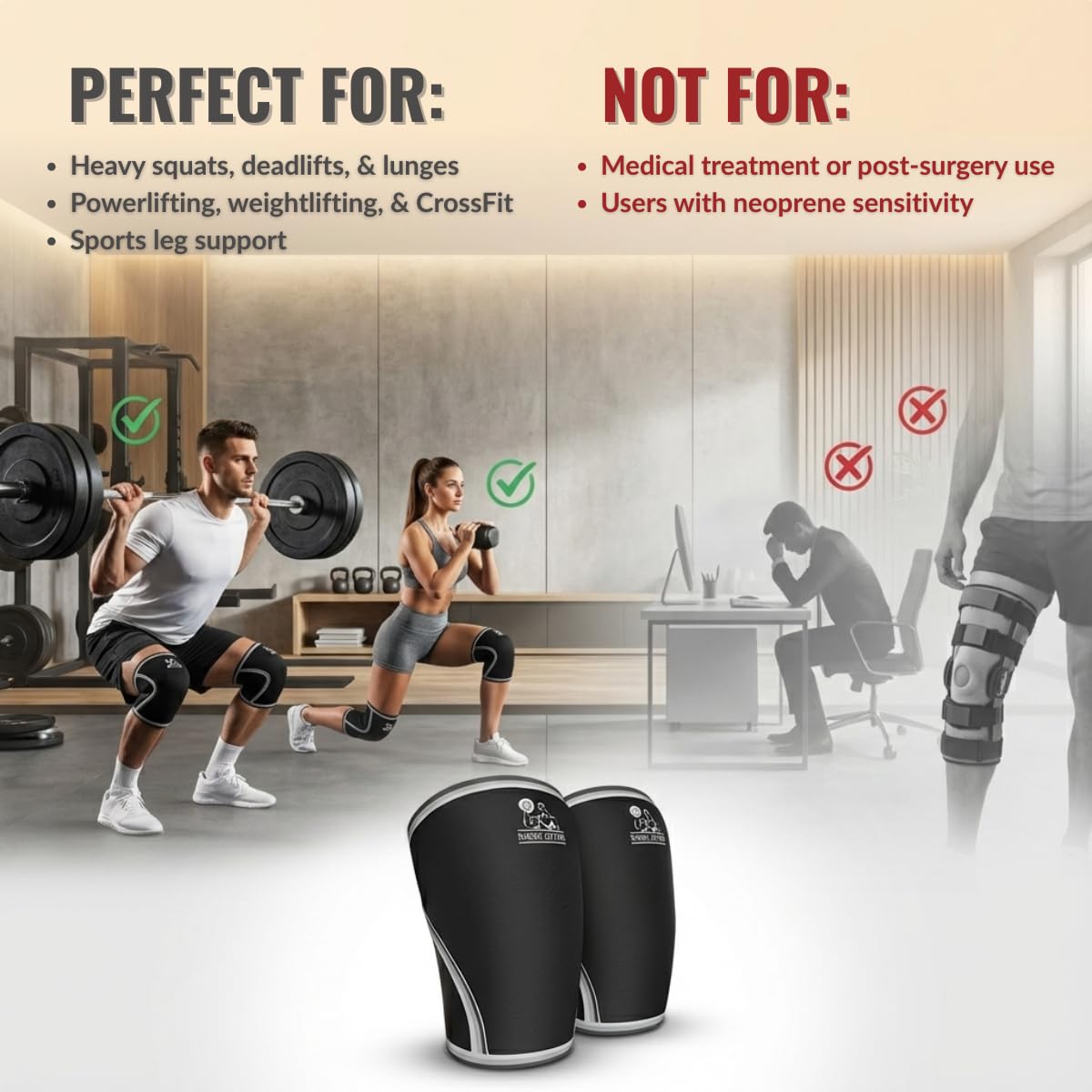 Nordic Lifting 7mm Knee Sleeves for Weightlifting & Gym (1 Pair) - Neoprene Compression Support for Squats, Powerlifting & Cross Training - USPA Approved - For Men & Women - L