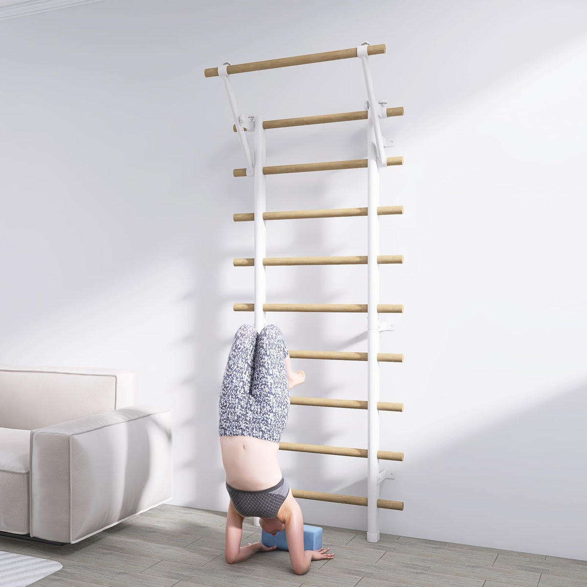 DHT Double Bar Bracket, Swedish Ladder Dip Bar Exclusive Attachment, for Home, School, Physical Therapy and Gymnastics, White