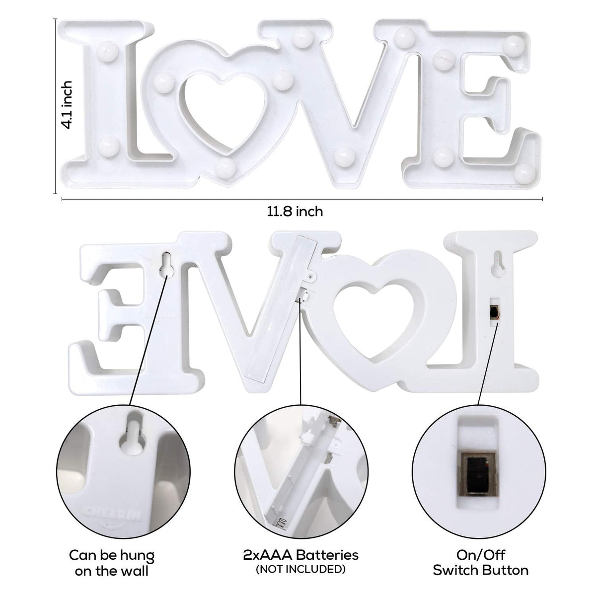 Love Sign with Lights - Valentines Day Decoration - Love Marquee Letters - Romantic Lighted Table Top Decor for Wedding & Home - White - CHEERIN