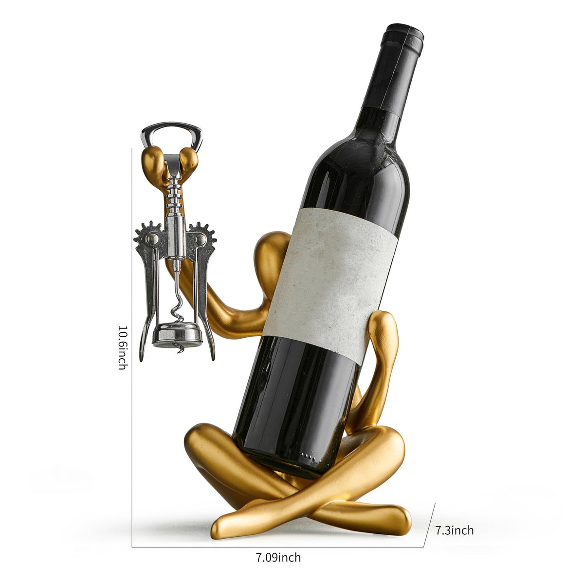 FJSPERM Thinker Statue Wine Rack, Gold Modern Rack for Kitchen Table Decor, Single Wine Bottle Holder Countertop for Bar, Small Bottle Holder Rack
