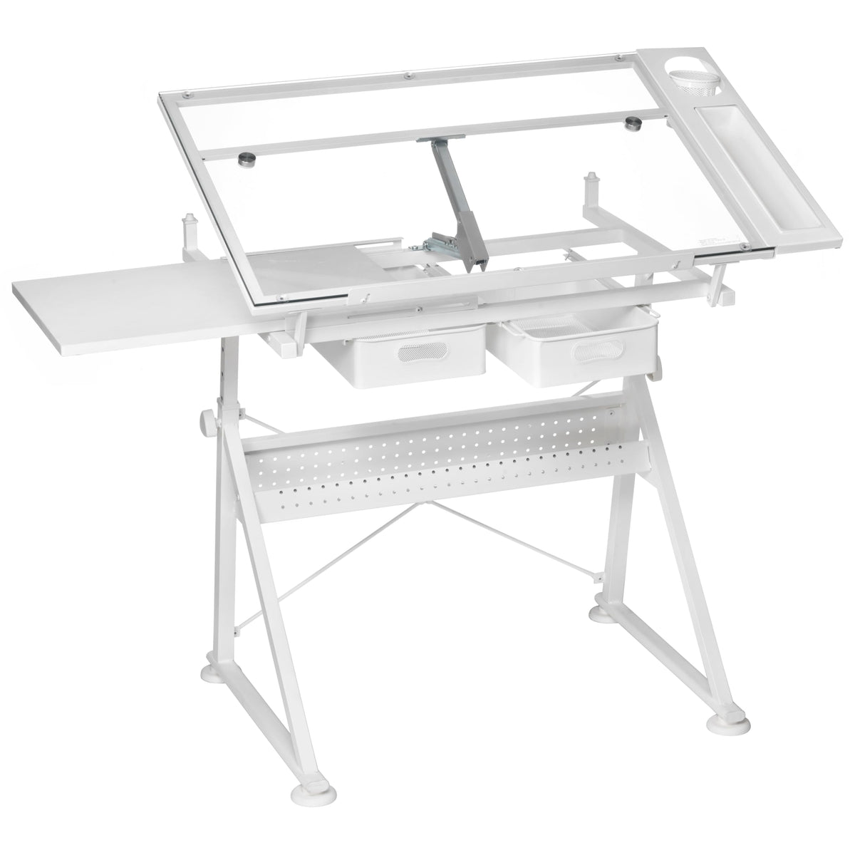 Artist's Loft Artists Loft Desk, Tilting Glass Top Adjustable Drafting Table, White, 55.9" x 23.6", 1-Pack