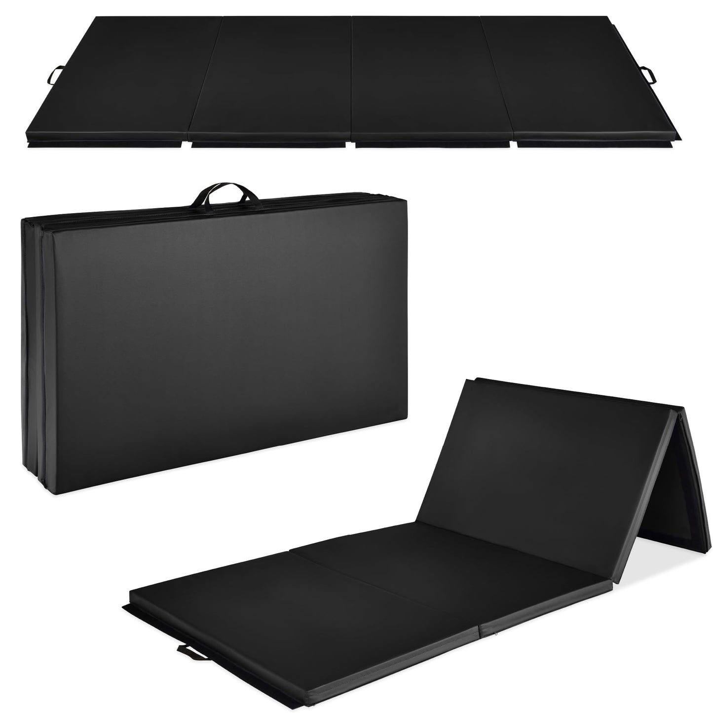Best Choice Products 10ftx4ftx2in Folding Gym Mat 4-Panel Exercise Gymnastics Tumbling Workout Fitness Floor Mats w/Carrying Handles – Black