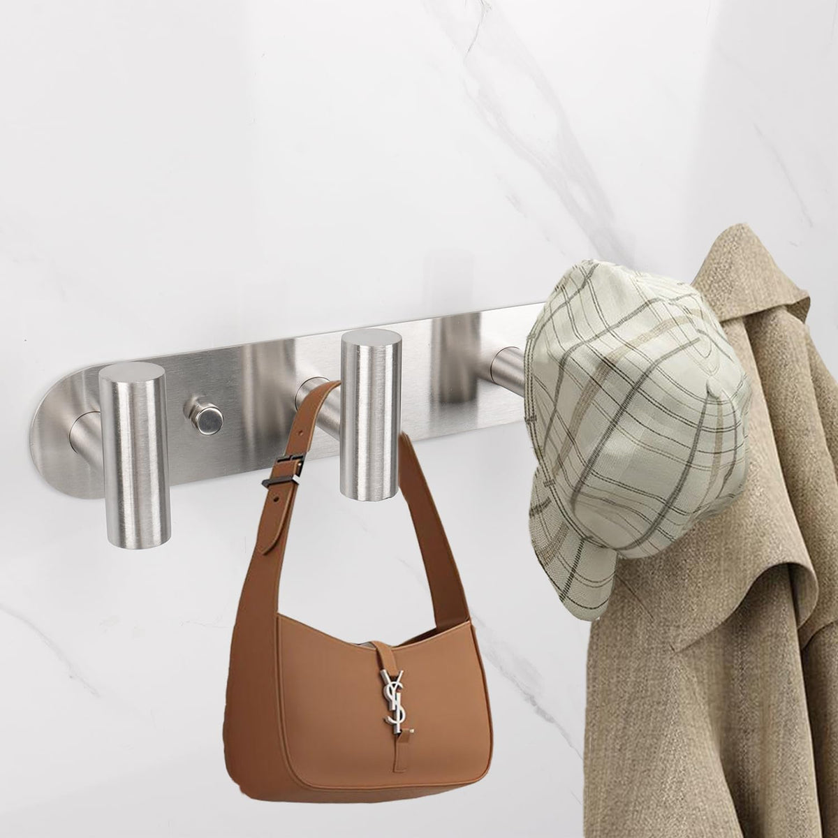Vanloory Coat Hook Rack, Wall Mounted Rack with 4 Hooks, Heavy Duty Towel Rack Wall Hooks for Hanging Jacket, Stainless Steel Coat Hanger for Bathroom Entryway Mudroom (Brushed Nickel)