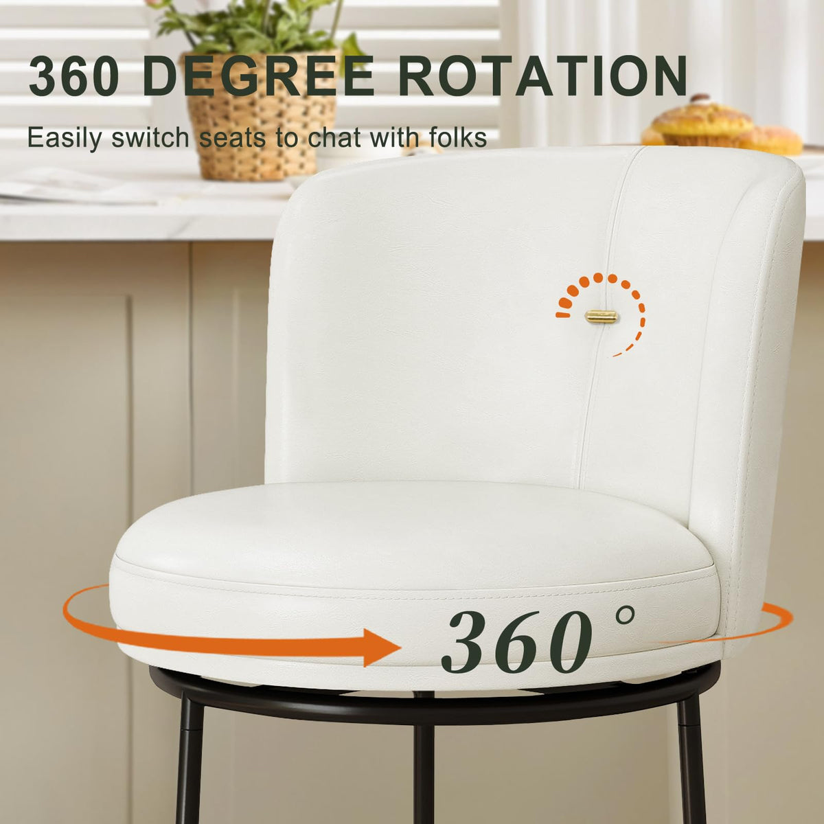 SAECKBERG Swivel Counter Height Bar Stools Set of 4, 26" H Modern Bar Stools for Kitchen Island Counter, Upholstered Barstools with Backs, Counter Height Chairs （White, Faux Leather）