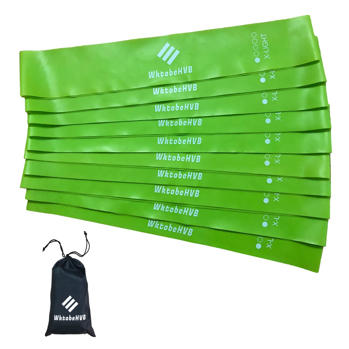 WktobeHVB Resistance Loop Exercise Bands-Stretch Bands for Working Out with Carry Bag-Elastic Band for Physical Therapy, Rehab, Yoga, Pilates and Strength Training (10×2 Inch, Green 10 Pack (X-Light))