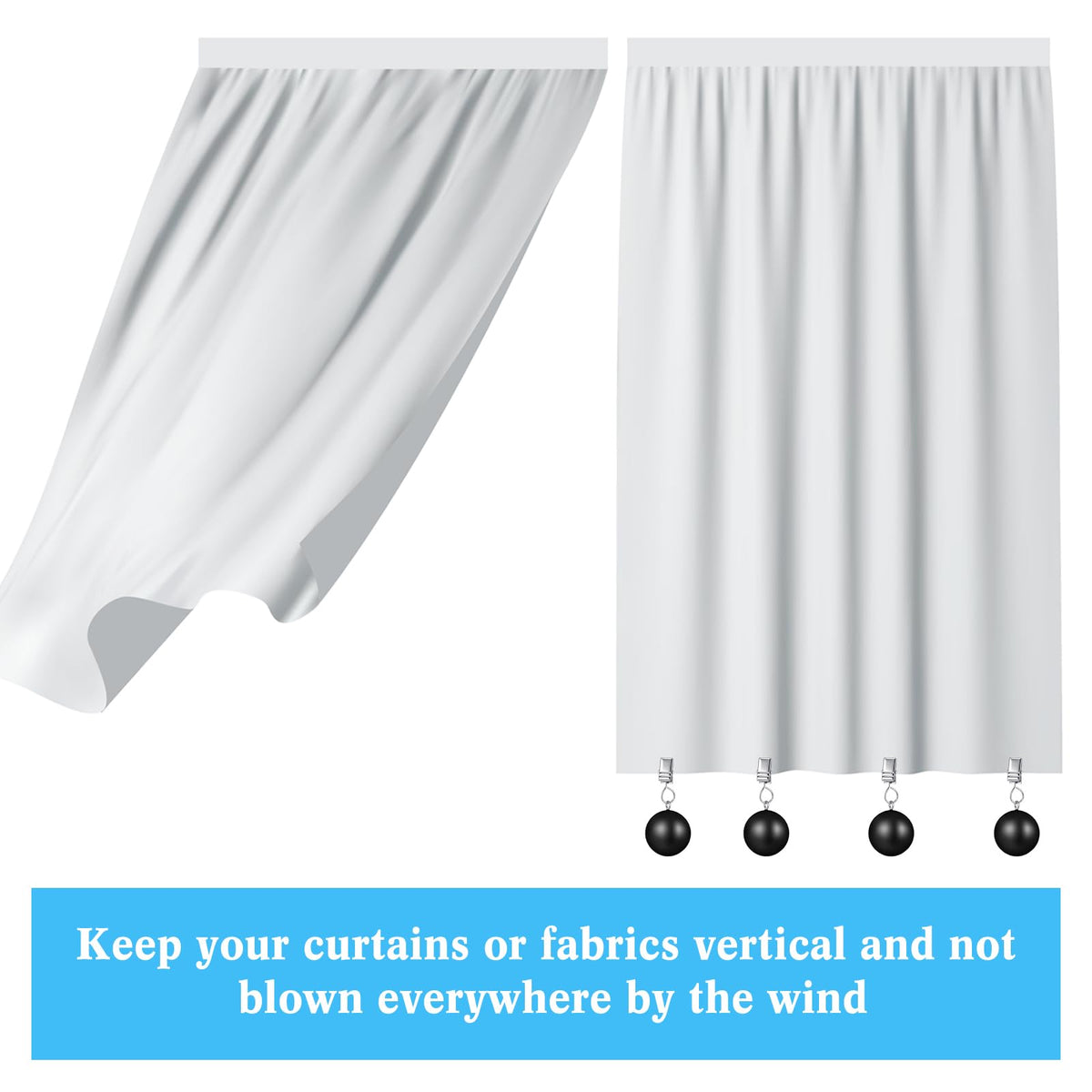 Cinnvoice 4 Pack Heavy Duty Curtain Weights Heavy Tablecloth Weights Ball with Metal Clip for Outdoor Tables Shower Curtain Flag (Black)