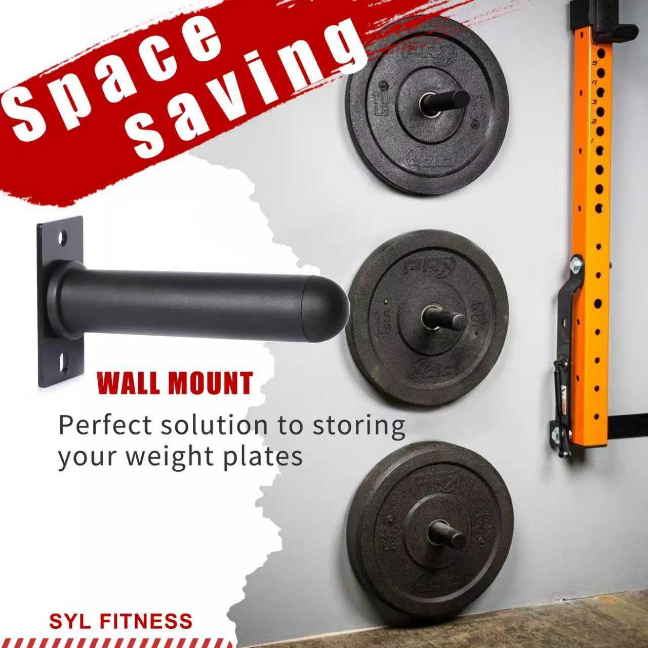 SYL Fitness Wall Mounted Weight Plate Holder, Fit 2 inch Olympic Weight Plates, Scratch Resistant Surface (2" Plates（4 pack）)