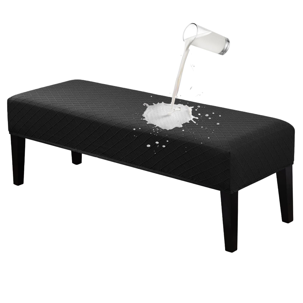 Lebaley Waterproof Stretch Bench Cover – Quilted Pattern, Elastic Rectangular Bench Seat Cover, Washable Bench Slipcover for Dining Room, Entryway & Kitchen (Black)