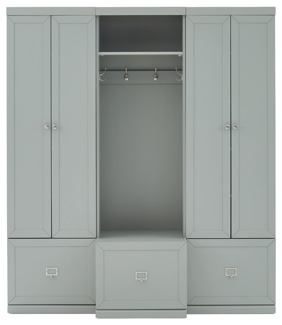 Crosley Furniture Harper 3-Piece Hall Tree and Storage Cabinet Set with Entryway Bench and Hooks for Hanging, Gray