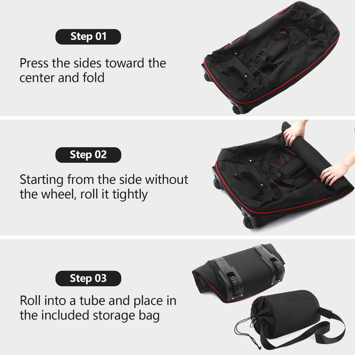 Bagenerous 110L/140L Expandable Soft-Sided Foldable Duffle Bag with 2 Rubber Wheels,Packable 32” Rolling Carry-On with Multi-Pockets & Compartments,Black Red