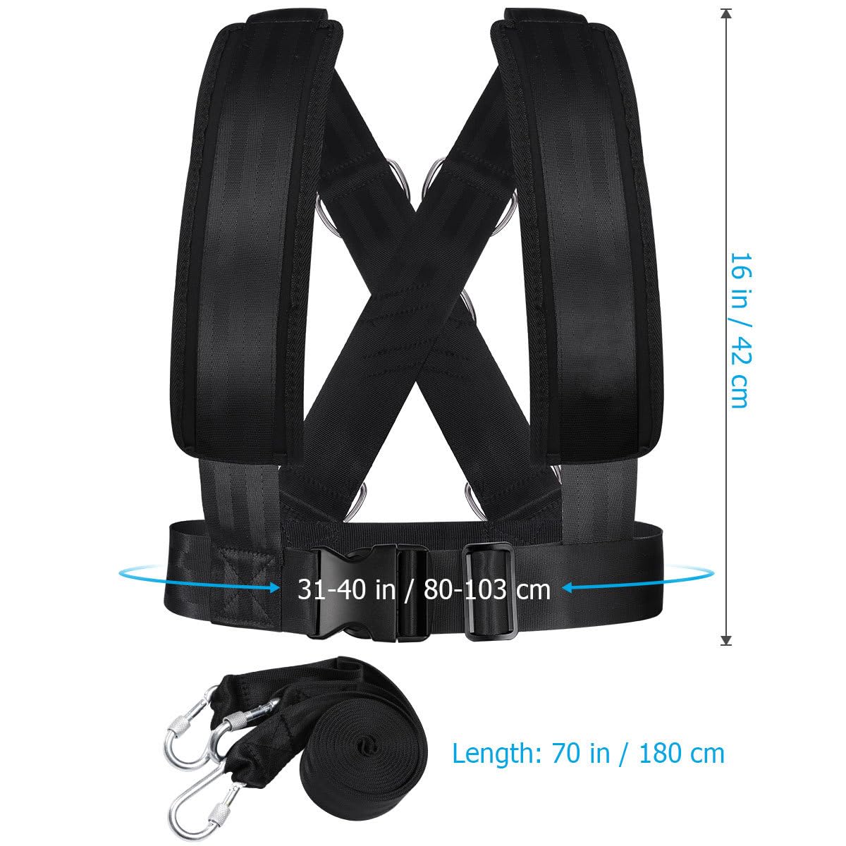 Adjustable Sled Harness - with Resistance Band for Strength and Fitness Training Padded Shoulder Straps and Waist Belt for Workout Sled Pulling Durable Neoprene and Polyester Vest